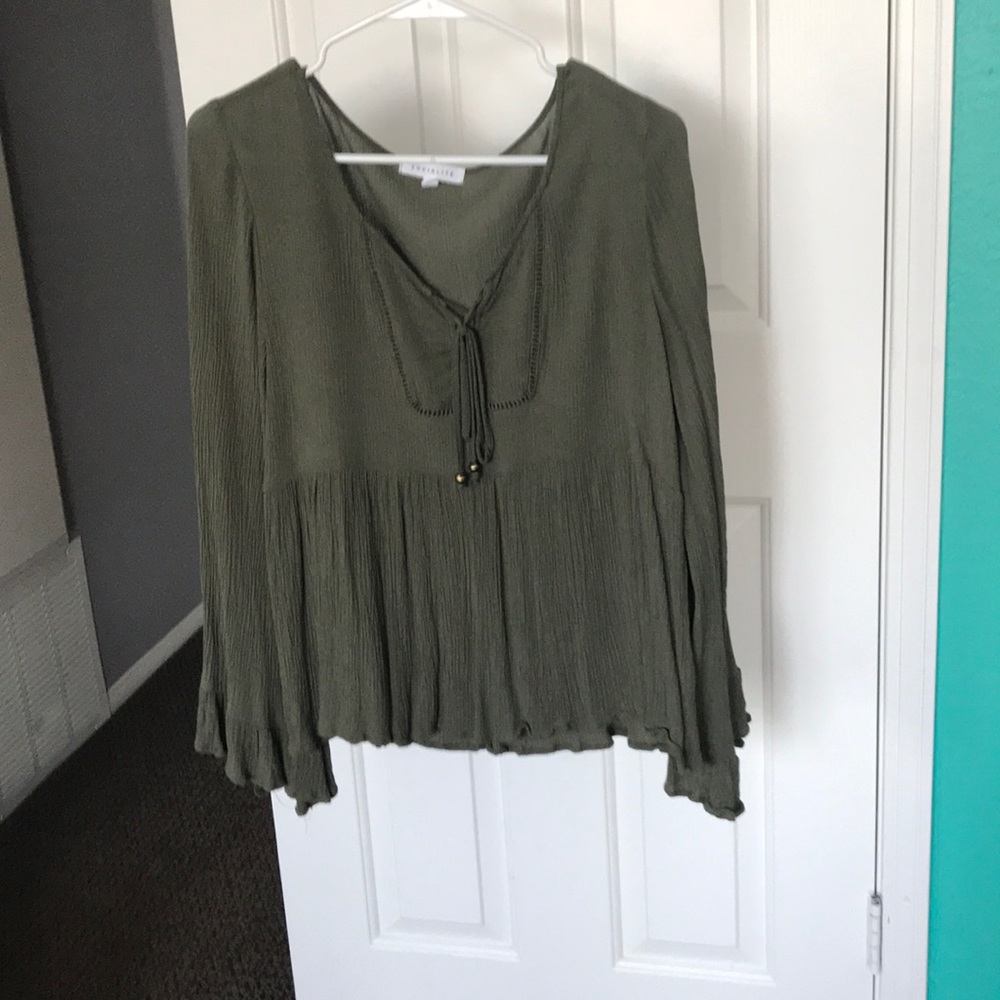 Socialite Army Green Blouse with Bell Sleeves